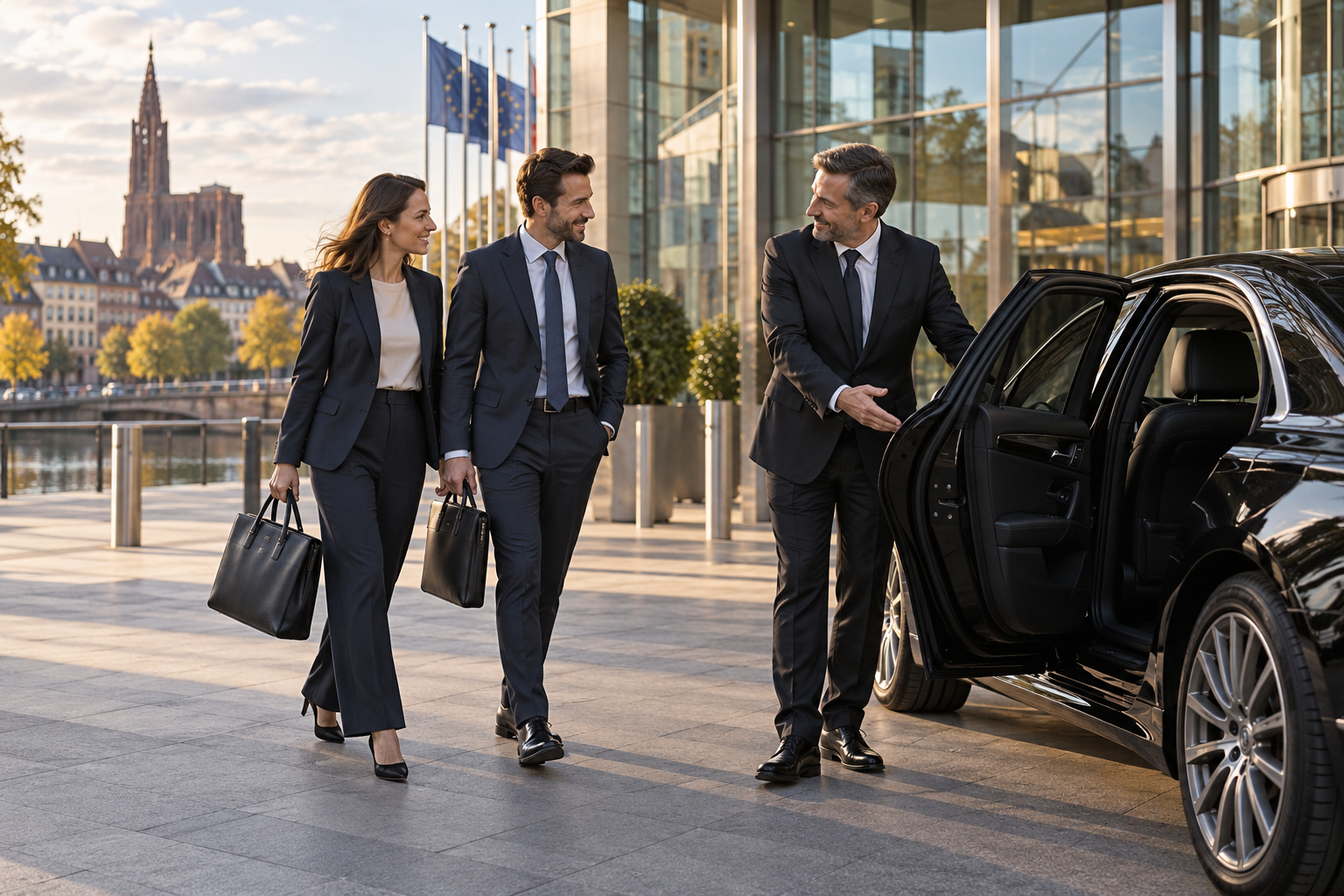 Business travelers welcomed by their chauffeur in Strasbourg